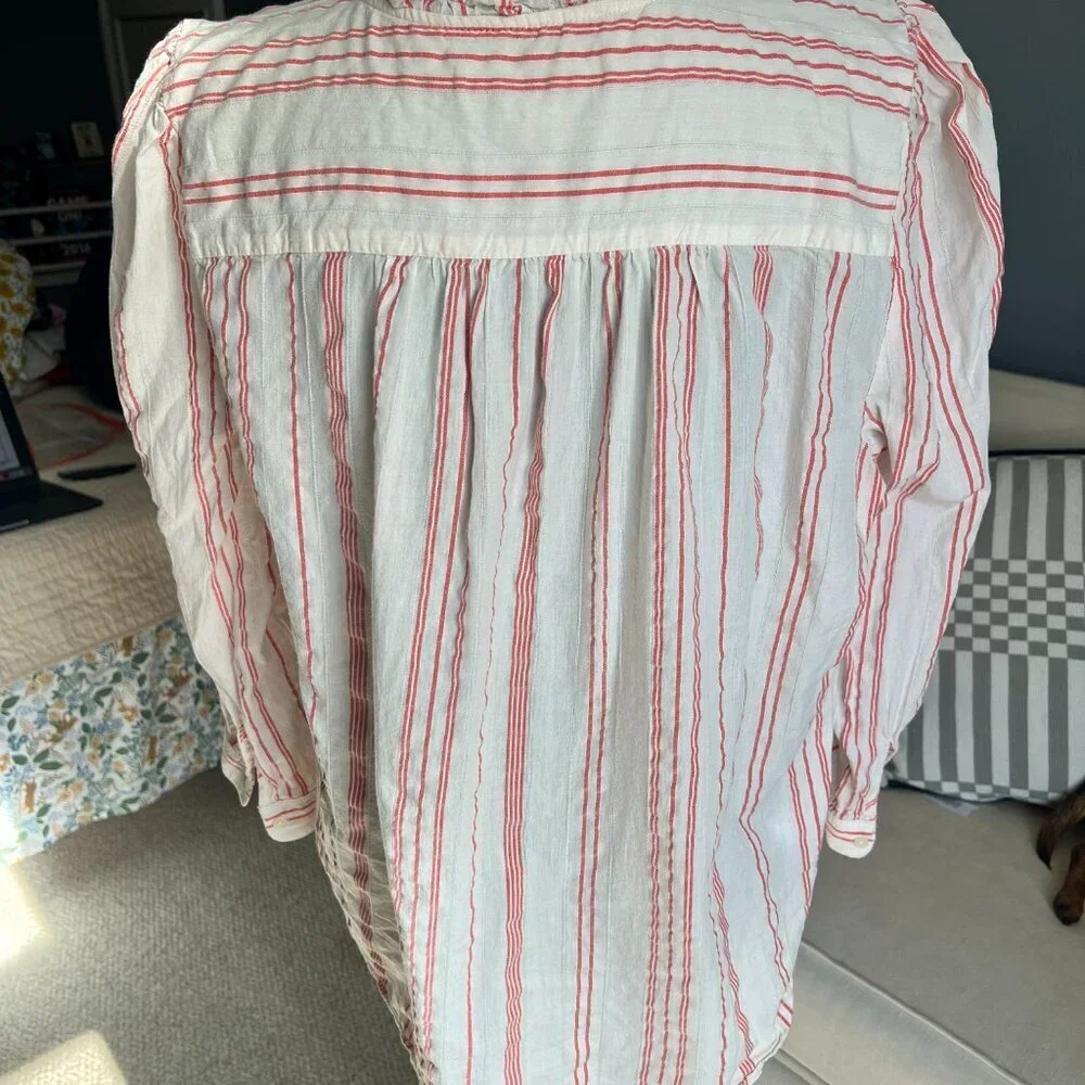 LOFT - SEERSUCKER WHITE AND RED STRIPE SHIRT - SIZE L - Picture 8 of 8